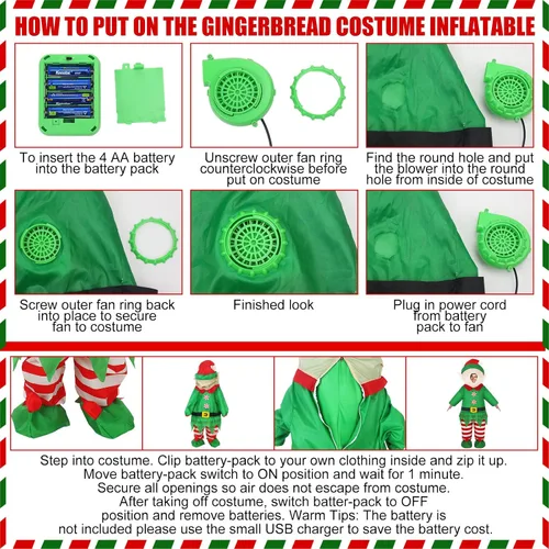 Vista 4 de Liliful Disfraz inflable de elfo de Navidad para adultos, divertido disfraz para adultos, hombres y mujeres, Navidad, Halloween, vacaciones, fiesta
