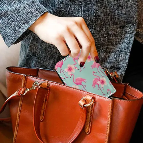 Vista 7 de Tarjetero de cuero para mujer, cartera pequeña de piel RFID con cremallera para tarjetas, Multicolor163, Compacto