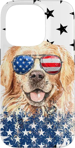 Vista 17 de Golden Retriever American Flag Cream Retriever 4th of July Case for iPhone 17