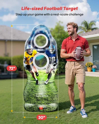 Vista 2 de QPAU Objetivo Inflable de Doble Agujero para Fútbol para Niños y Adultos, Juego de Lanzamiento de Tamaño Real para Patio Trasero con 4 Pelotas