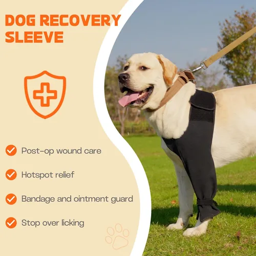 Vista 4 de Funda de recuperación para perro para pierna delantera, manga de pierna de perro individual para dejar de lamer, protección transpirable para dolor