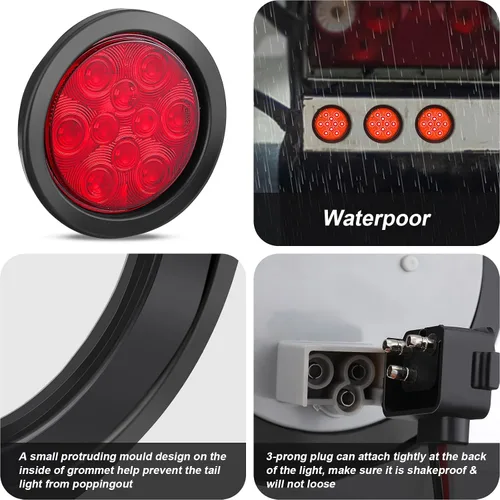 Vista 4 de Retisee 20 luces traseras LED redondas de 4 pulgadas para remolque, 12 LED, impermeables, 4 pulgadas, 12 V, parada de freno, direccional, luces