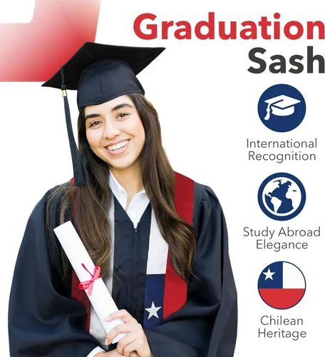 Vista 3 de Vision Wear - Fajaestola de graduación de América del Sur - Lujoso símbolo cultural - Abraza tu herencia - Banda de orgullo y honor, Chile Flag