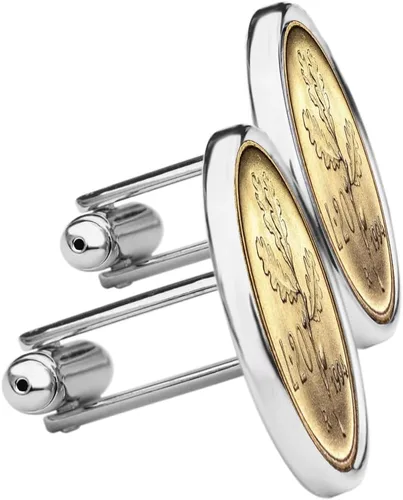 Vista 3 de 1994 Italy 20 Lire BU Uncirculated Coin Silver Plated Cufflinks NEW - Oak Branch