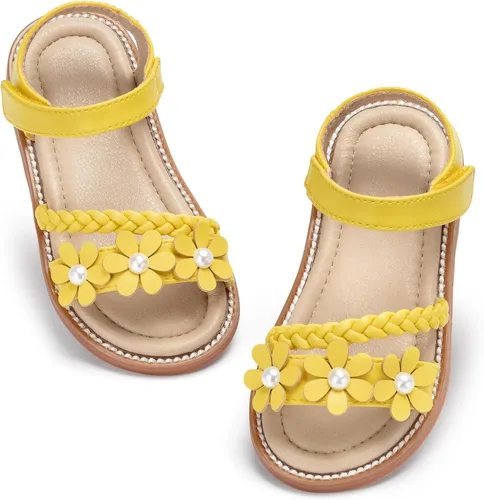 Vista 17 de GINFIVE Sandalias planas para niñas pequeñas, zapatos de vestir con punta Gf361-marrón