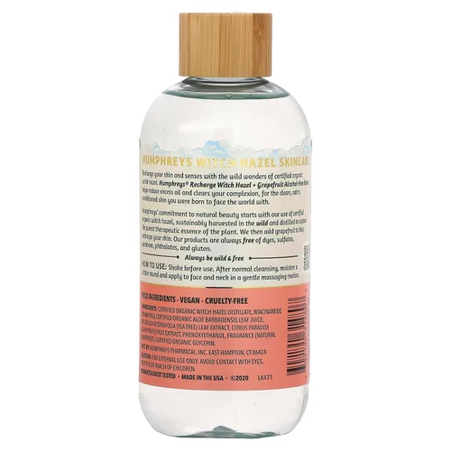 Vista 2 de Humphreys Recharge Witch Hazel + tóner sin alcohol de pomelo, transparente, 8 onzas (paquete de 1)
