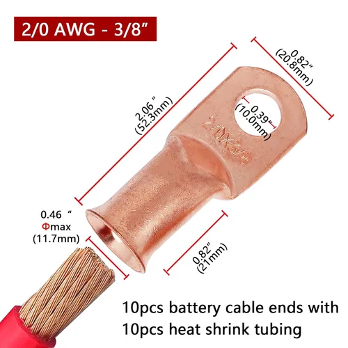 Vista 72 de TKDMR - Kit de 264 piezas de extremos de cable de batería, 132 piezas de terminales de anillo de lengüetas de cable de cobre resistentes AWG 8 6 4 2