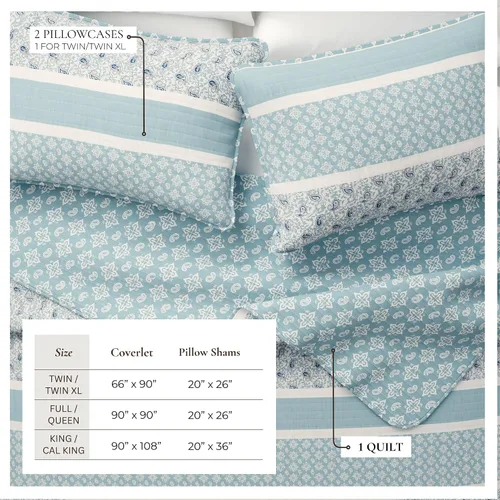 Vista 3 de Great Bay Home - Juego de edredón reversible de 2 piezas azul tamaño individual/individual XL con 1 funda Colchas ligeras, para todas