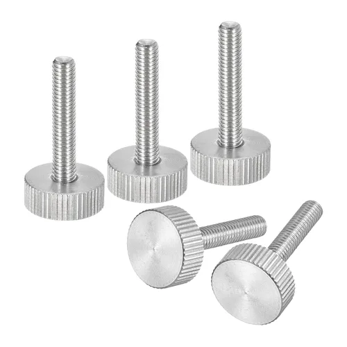 Vista 26 de uxcell M3x6mm Tornillos de pulgar moleteados, 5 piezas de acero inoxidable 304, cabeza plana moleteada, tornillos de pulgar roscados completamente