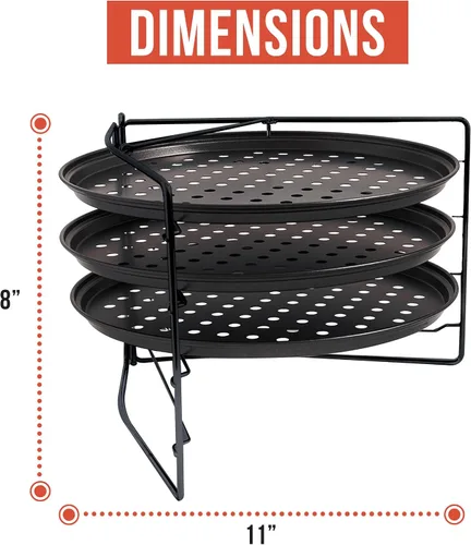 Vista 2 de Chef Pomodoro Juego de pizza para hornear con 3 bandejas para pizza y estante para pizza, (sartenes de 11 pulgadas), bandejas perforadas