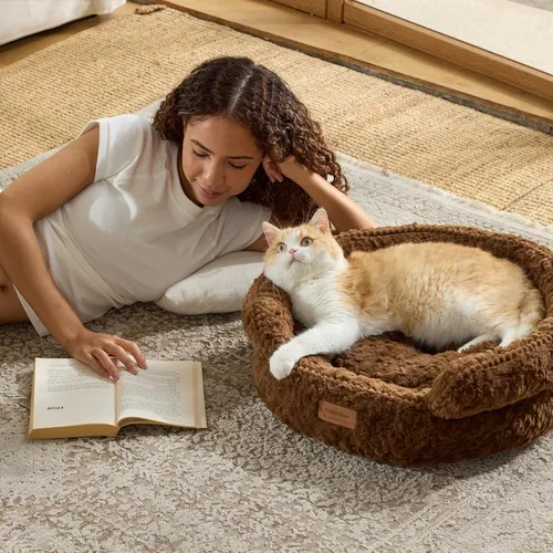 Vista 5 de FUKUMARU Cama para gatos de interior, cama para perros pequeños, lavable Marrón