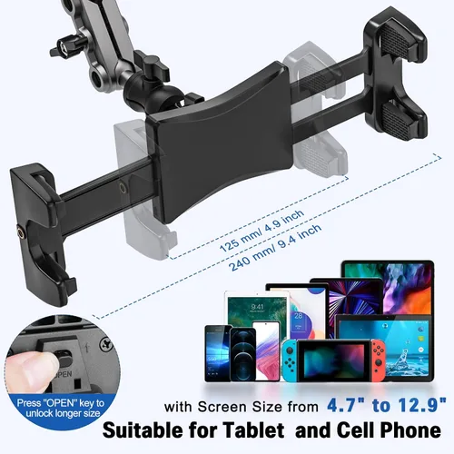 Vista 3 de Soporte para tableta para cinta de correr de bicicleta giratoria, soporte para iPad, soporte de manillar de bicicleta estática para bicicleta