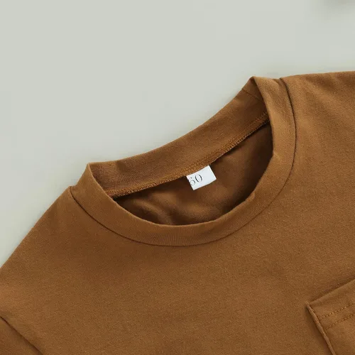 Vista 5 de Enterizo de manga corta para bebés niños y niñas, de gran tamaño, color sólido, con bolsillo, traje