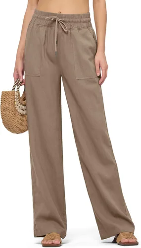 Vista 24 de Willit Pantalones de lino para mujer, pantalones palazzo de pierna ancha Khaki - Actualización