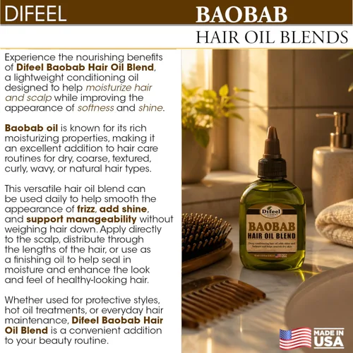 Vista 3 de Difeel Aceite natural de acondicionamiento profundo prémium para el cuidado del cabello, aceite de baobab, 2.5 onzas