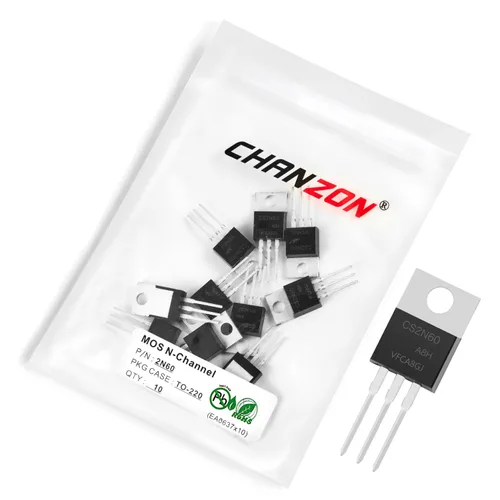Vista 3 de Chanzon 2N60 TO-220AB NMOS MOS N-Channel Power MOSFET Transistor, alto voltaje y corriente nominal, (paquete de 10 unidades)