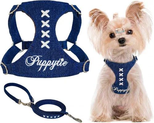 Vista 16 de Arnés sin tirones para perro, con correa multifunción, pechera suave y ajustable para mascota, no ahorca, chaleco a prueba de escape, azul vaquero
