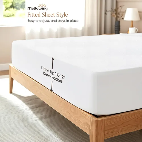 Vista 8 de Mellowing Protector de colchón 100% algodón de rizo Alaskan King para cama ajustable, funda de colchón flexible, ultra suave, duradera, impermeable