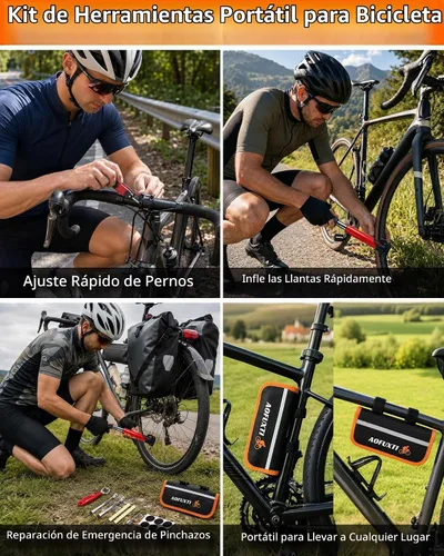Vista 6 de Kit de reparación de bicicleta de 14 piezas con bomba de neumáticos, portátil y duradero