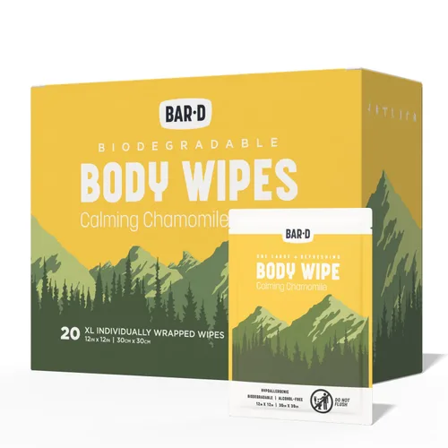 Vista 10 de Bar-D Toallitas corporales biodegradables con aceite de árbol de té y aloe vera, toallitas de ducha refrescantes ideales para camping, senderismo