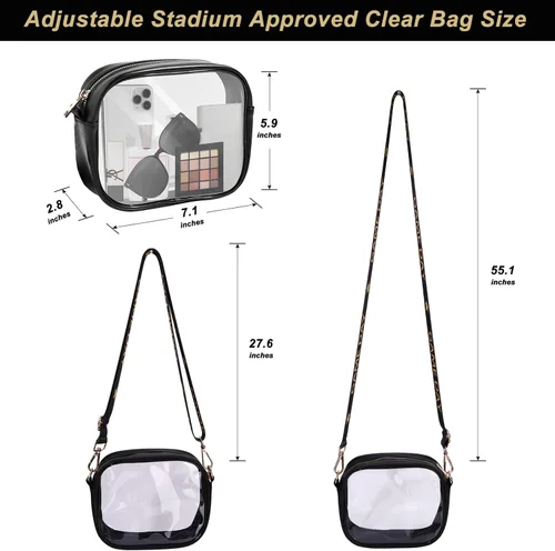 Vista 4 de Bolsa transparente para eventos de estadio, día de juego, bolsa transparente aprobada para estadios, bolsa cruzada de fútbol transparente para Negro