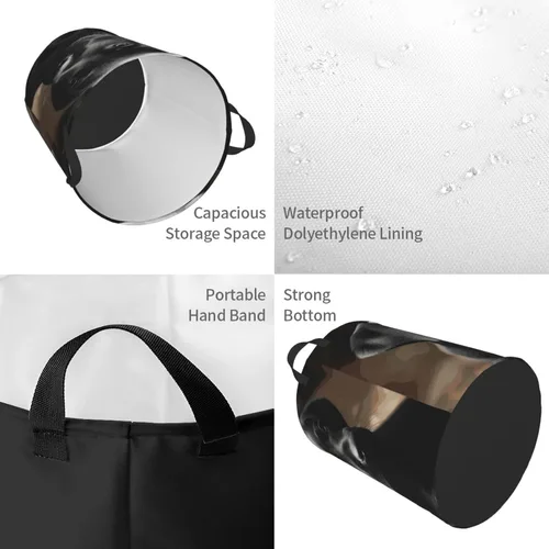 Vista 4 de Black Labrador Puppy print Circular Hamper Waterproof Storage Bin Organizer Basket Laundry Hamper With Handles For Clothes Toys Small