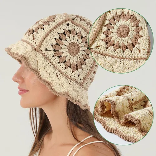 Vista 3 de Fiewmay Sombrero de ganchillo hecho a mano estilo boho sombrero para mujer