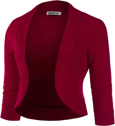 Vista 3 de DOUBLJU Bolero - Chaqueta corta con frente abierto, manga 34, básica, para negocios, casual, para mujer, talla grande