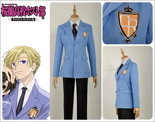 Vista 5 de Cos-Love Ouran - Disfraz de cosplay de Fujioka Haruhi de la escuela secundaria, uniforme para adultos, camisa y pantalones, traje de corbata