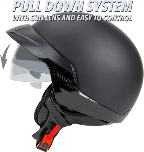 Vista 2 de Cartman Motorcycle Open Face Helmet with Sun Visor Quick Release Buckle, DOT Approved