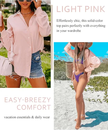Vista 70 de Odosalii - Camisas con botones para mujer, con cuello en V, manga larga, enrolladas, blusas elegantes y formales para negocios y ocasiones casuales