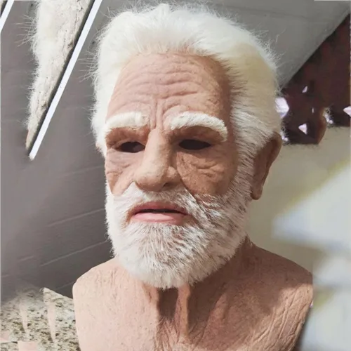 Vista 4 de Máscara de anciano de Halloween para adulto, máscara de anciano, máscara de látex humano realista de cabeza completa para Halloween, cosplay, fiesta