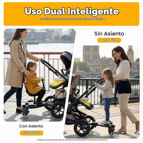 Vista 4 de Tabla para cochecito, tabla de montar de hierro de PVC para niños pequeños, plataforma de pie y sentado, conector ajustable, capacidad de 55 libras