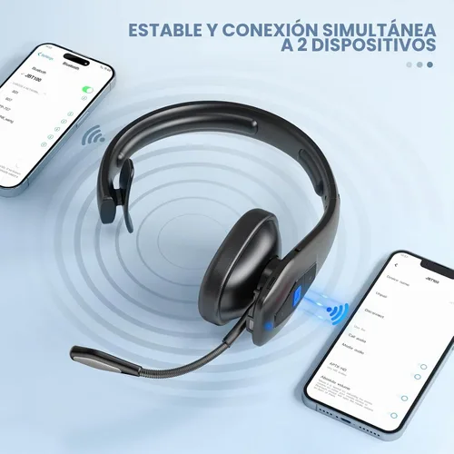 Vista 4 de CONAMBO JBT100 - Auriculares Bluetooth para camionero con doble micrófono con cancelación de ruido, CVC8.0, botón de silencio, auriculares