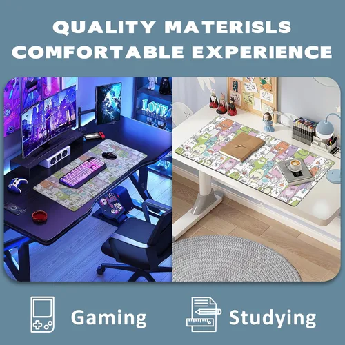 Vista 6 de Alfombrilla de mouse extendida para juegos con gatos coloridos con bordes cosidos, base de goma antideslizante, alfombrilla de mouse para teclado