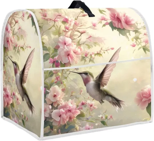 Vista 19 de Cubierta para mezclador de cocina con diseño de flores de pájaros, cubierta para procesador de alimentos con asa superior y bolsillo