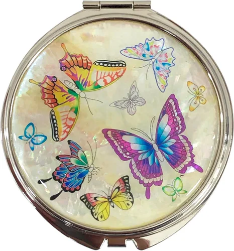 Vista 10 de Espejo de doble aumento compacto para maquillaje portátil, estilo cosmético, plegable, de bolsillo, diseño único de madreperla (flor de almendra)