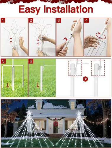 Vista 7 de Luces de árbol de Navidad para exteriores, 340 luces LED de decoración de Navidad con estrella superior, luz de Navidad impermeable IP67 con 16