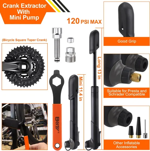Vista 5 de Bolsa de reparación de bicicletas con bomba de neumáticos, kit de herramientas portátil para viajes de campamento, parches sin pegamento, artículos
