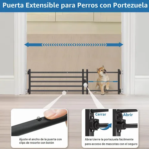 Vista 4 de Malier Puerta de interior para perros con puerta, puerta extra ancha de metal para mascotas, puerta corta para perros para escaleras, montaje a Negro