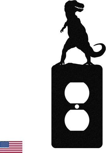 Vista 24 de Brachiosaurus Dinosaur - Placa de pared dúplex individual (potencia única, negro) American Steel Decorative Electrical Covers, 1-gang Outlet