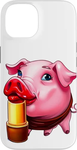 Vista 4 de Funda para iPhone 17 con lápiz labial para niñas en un cerdo