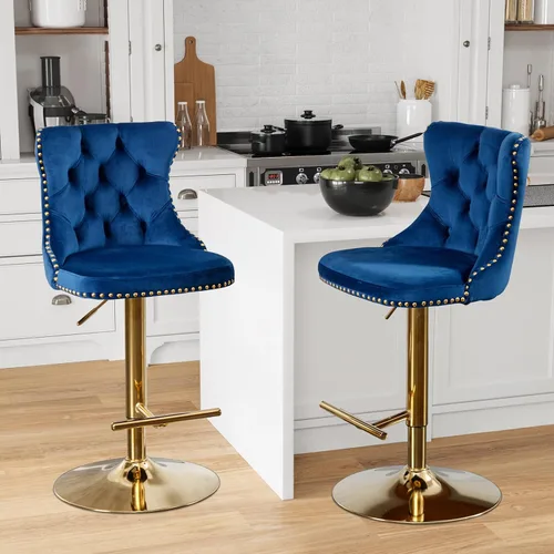 Vista 8 de Aoowow Juego de 2 taburetes de bar giratorios, taburetes de bar ajustables con respaldo de terciopelo copetudo, sillas de bar modernas tapizadas