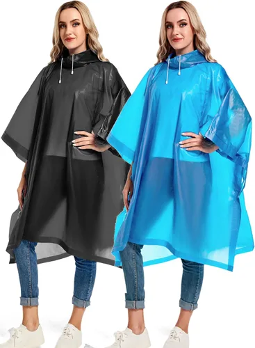 Vista 77 de Ponchos de lluvia reutilizables con capucha con cordón para adultos, abrigo de lluvia grueso impermeable, 2 paquetes