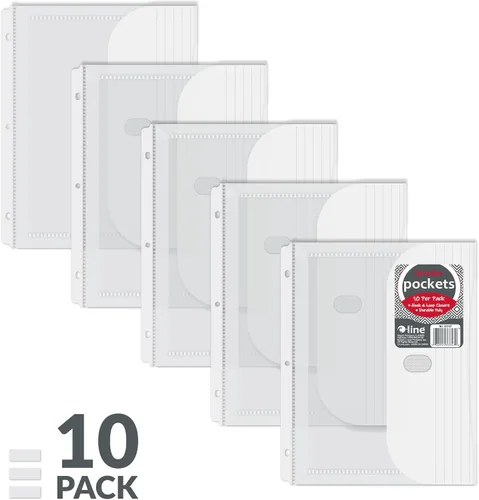Vista 2 de C-Line sobres para archivador biodegradables Binder Pocket con placa de refuerzo de 1 pulgada., Transparente Paquete de 10 Claro