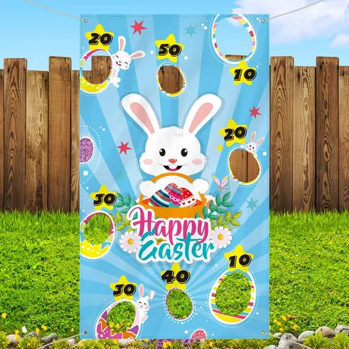Vista 6 de Juego de lanzamiento de Pascua con 3 bolsas de frijoles, juego de fiesta de conejo de Pascua para adultos suministros de fiesta (estilo verde)