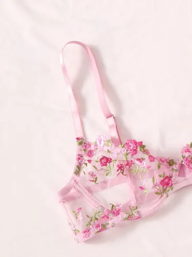Vista 3 de GORGLITTER Conjunto de lencería de 2 piezas de brasier y tangas de malla transparente para mujer