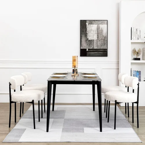 Vista 10 de DYHOME - Juego de 2 sillas de comedor de bouclé negro, sillas de cocina modernas de mediados de siglo con respaldo curvo y patas de metal, sillas