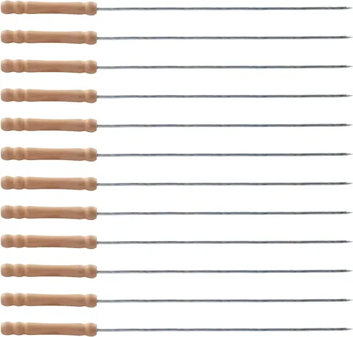 Vista 8 de Utoolmart Pinchos de barbacoa de acero inoxidable, palitos reutilizables para barbacoa, mango de madera para barbacoa, camping, utensilios