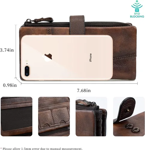 Vista 3 de Cartera de cuero vintage de gran capacidad para mujer, embrague para tarjetas de crédito, Dcoffee, Vintage